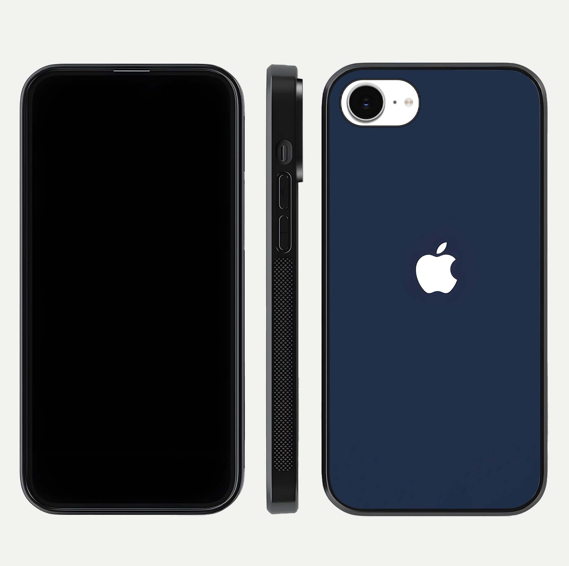 Minimal Apple Night Glass Case for iPhone 16e front & back layout highlighting simplicity and edge curve