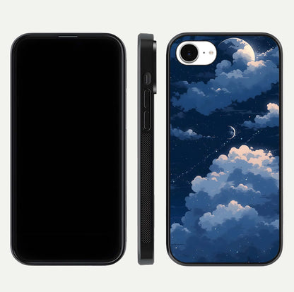Moon Dream Haze Glass Case for iPhone 16e front & back layout highlighting dreamy design and curved shape