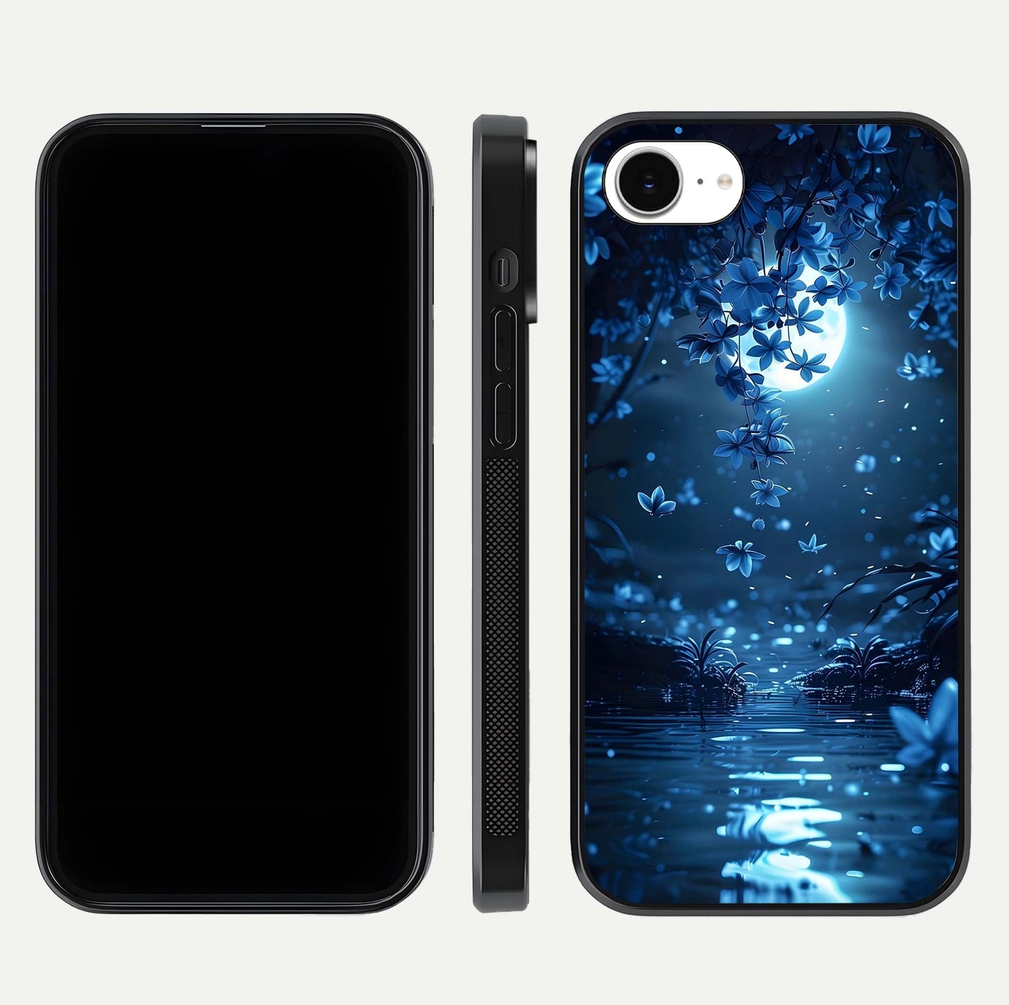 Moonlight Petal Dream Glass Case for iPhone 16e front & back layout highlighting soft pastel tones