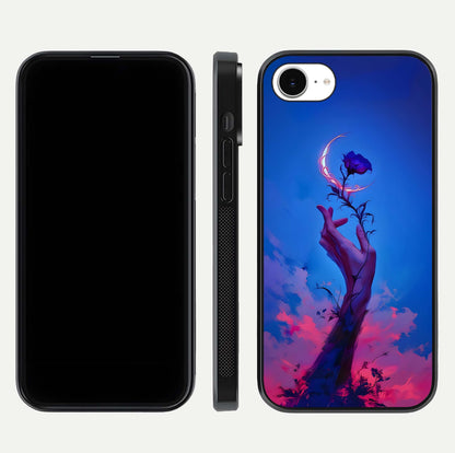 Mystic Hand Glass Case for iPhone 16e front & back layout highlighting mystic design and smooth edges