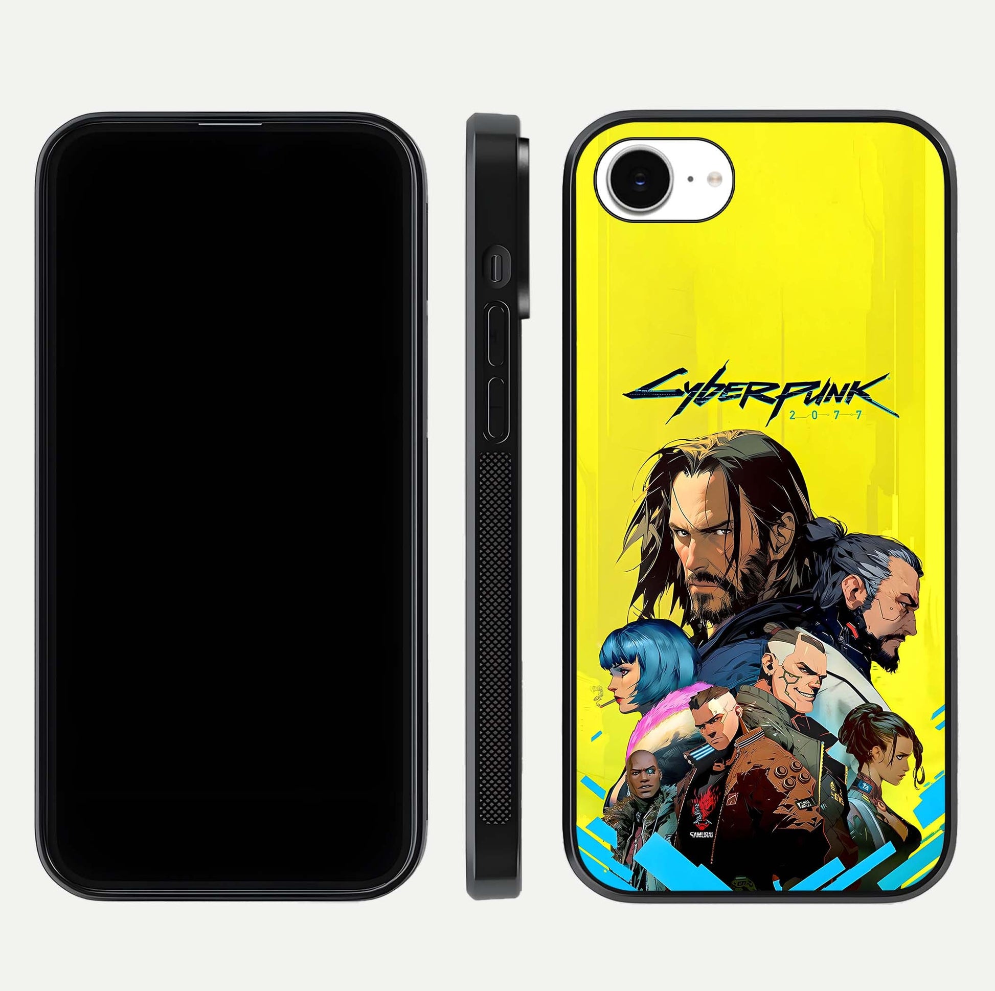 Neon Rebel Genesis Glass Case for iPhone 16e front & back layout highlighting futuristic theme and curves