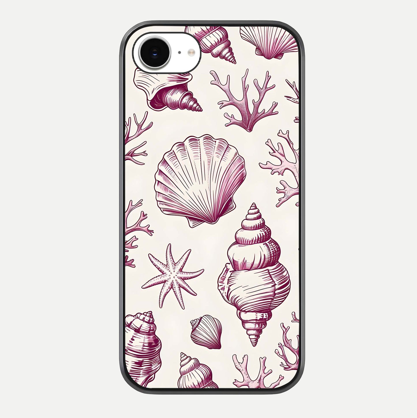 Pink Shells Outline Glass Case For iPhone 16e