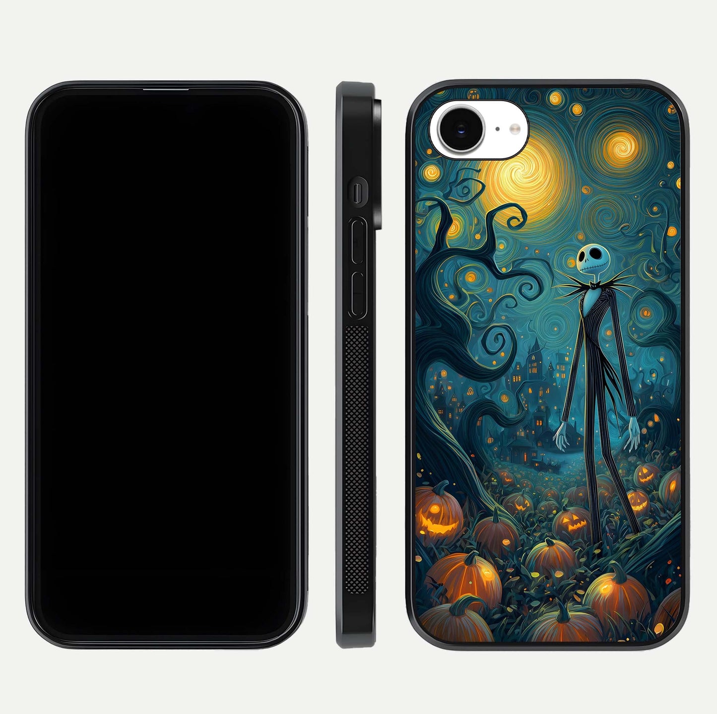 Pumpkin Moonlight Tale Glass Case for iPhone 16e front & back layout showing festive orange tone and edges