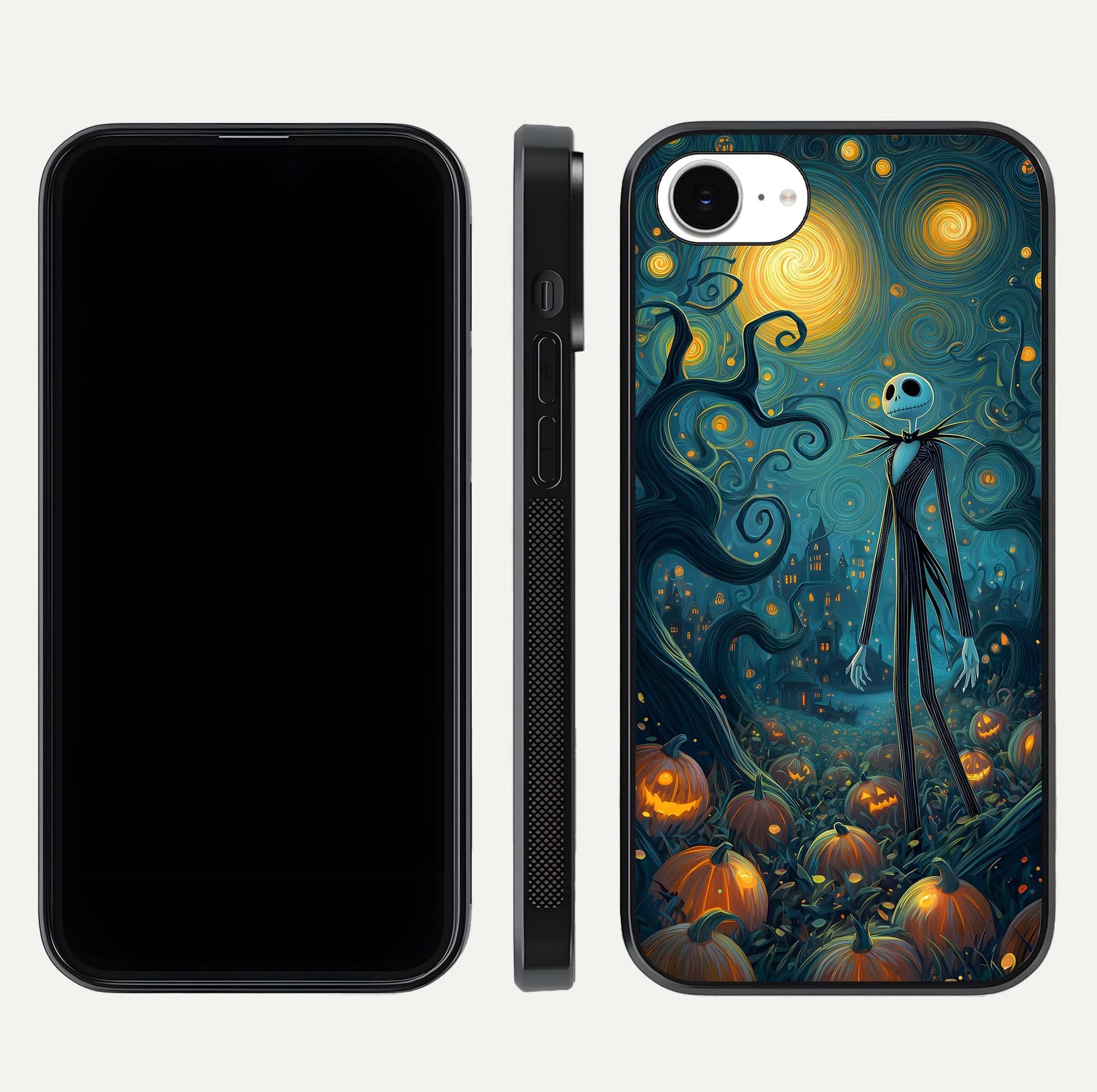 Pumpkin Moonlight Tale Glass Case for iPhone 16e front & back layout showing festive orange tone and edges