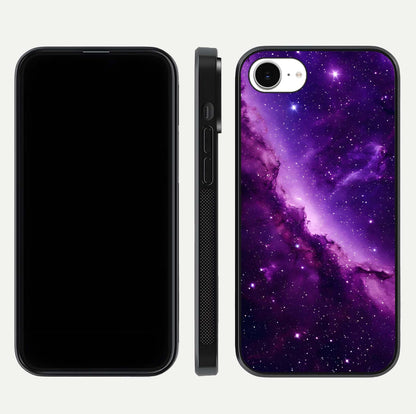 Purple Shade Sky Glass Case for iPhone 16e front & back layout showing HD tones and clean glass edges