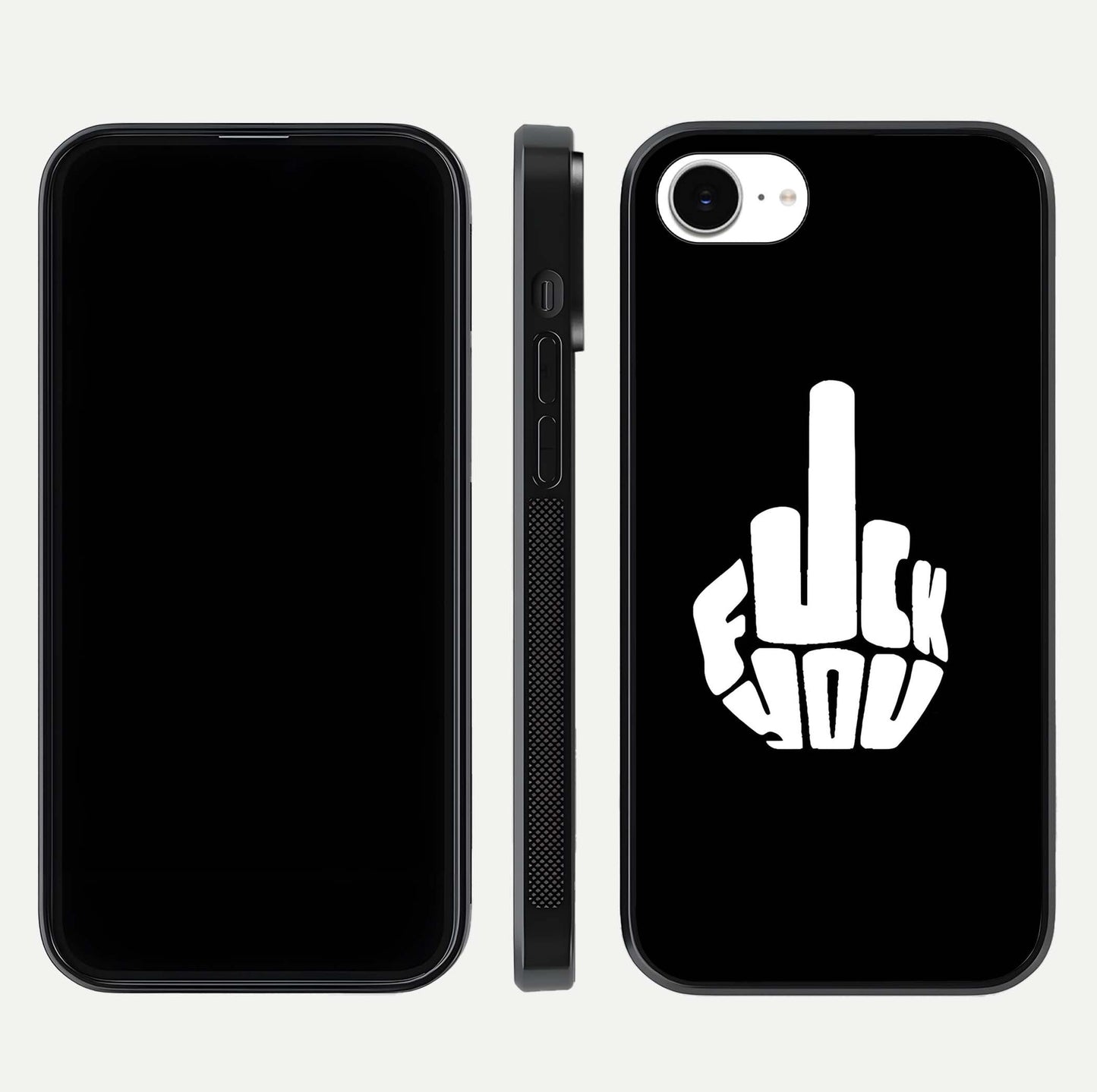 Rebel Mode On Glass Case for iPhone 16e front & back layout showing minimal tone and clean edge fit