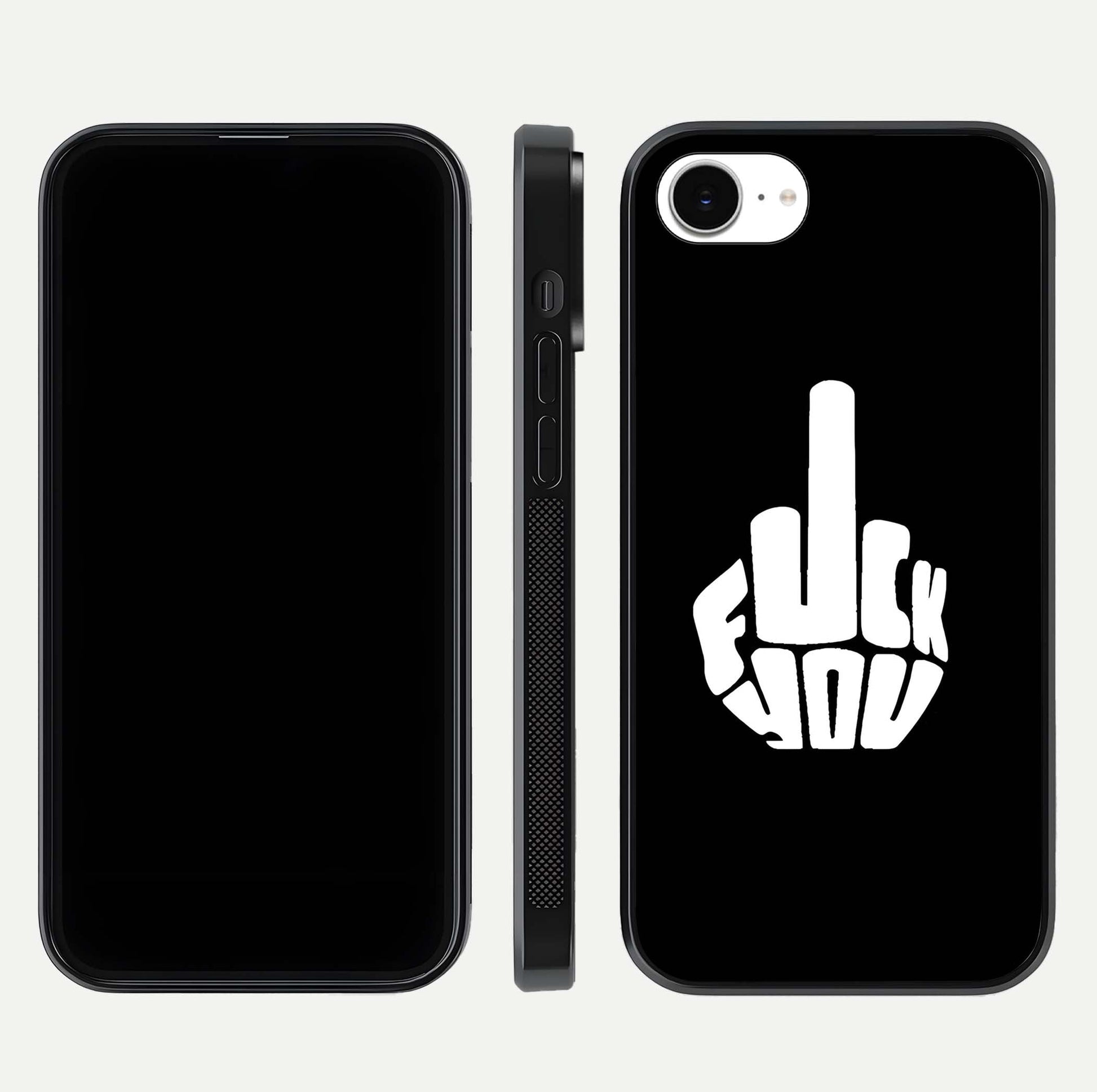 Rebel Mode On Glass Case for iPhone 16e front & back layout showing minimal tone and clean edge fit