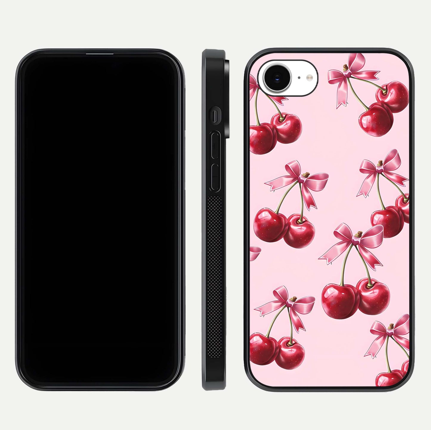Red Cherries Pattern Glass Case For iPhone 16e
