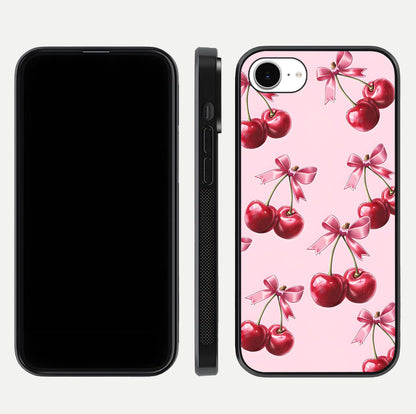 Red Cherries Pattern Glass Case For iPhone 16e