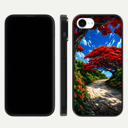 Red Trees Pathway Glass Case For iPhone 16e