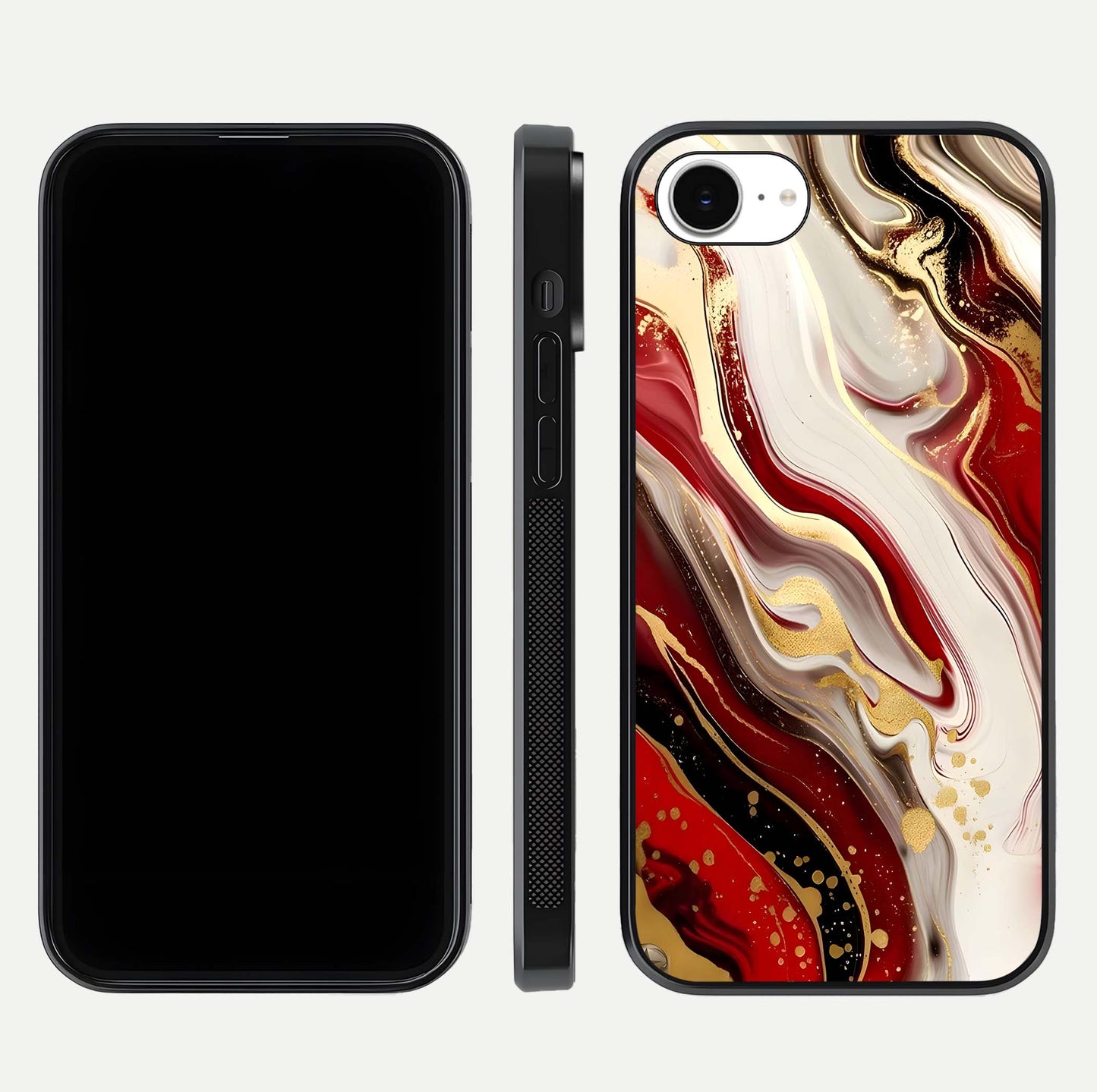 Red & White Marble Glass Case For iPhone 16e