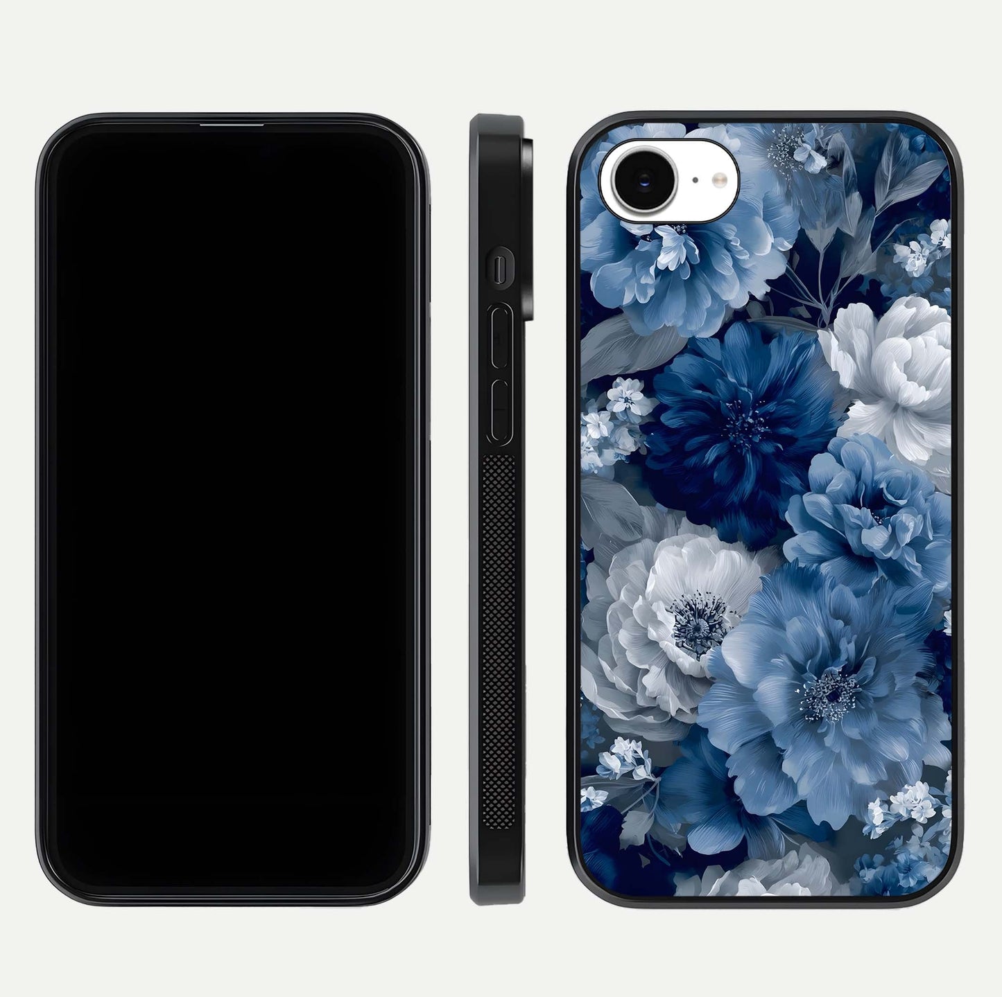 Royal Bloom Garden Glass Case for iPhone 16e front & back layout showing soft tones and curved glass design