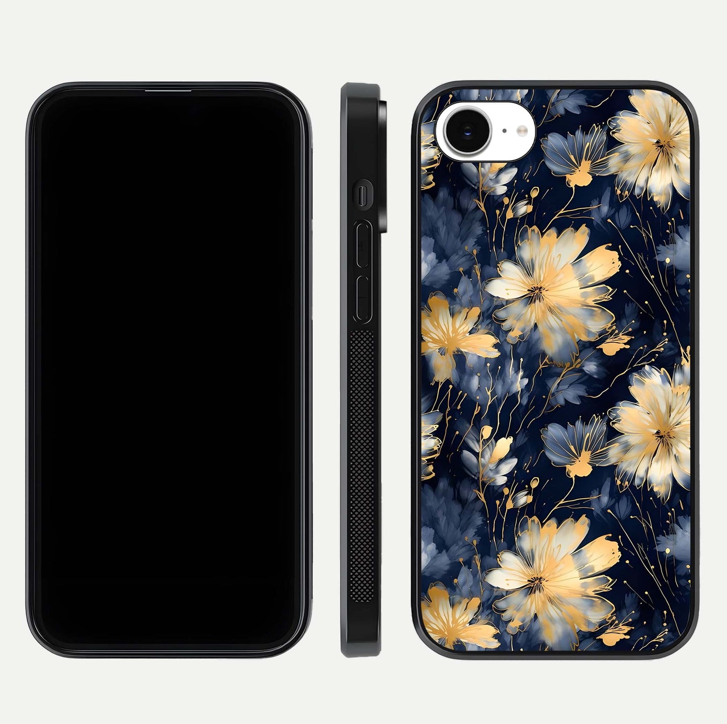 Royal Petal Dream Glass Case for iPhone 16e front & back layout showing floral pattern and clean edge finish