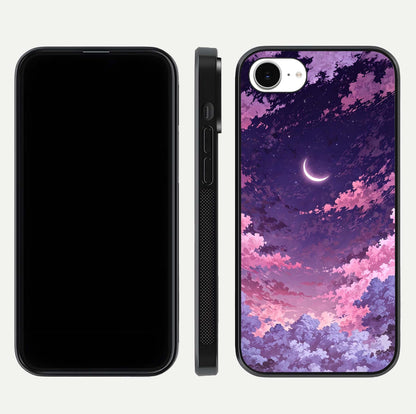 Sky Drift Clouds Glass Case for iPhone 16e front & back layout showing sky tones and smooth edge design