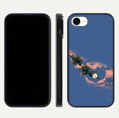 Sky Under Tree Glass Case for iPhone 16e front & back layout showing sky tones and curved glass edge