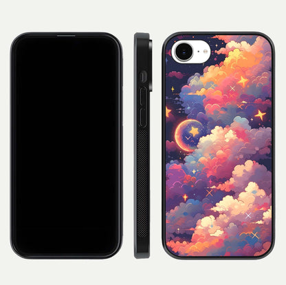 Starlit Dream Clouds Glass Case for iPhone 16e front & back layout showing gradient tones and smooth edge