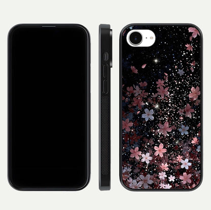 Starlit Flower Dreams Glass Case for iPhone 16e front & back layout showing soft bloom design and curved edge