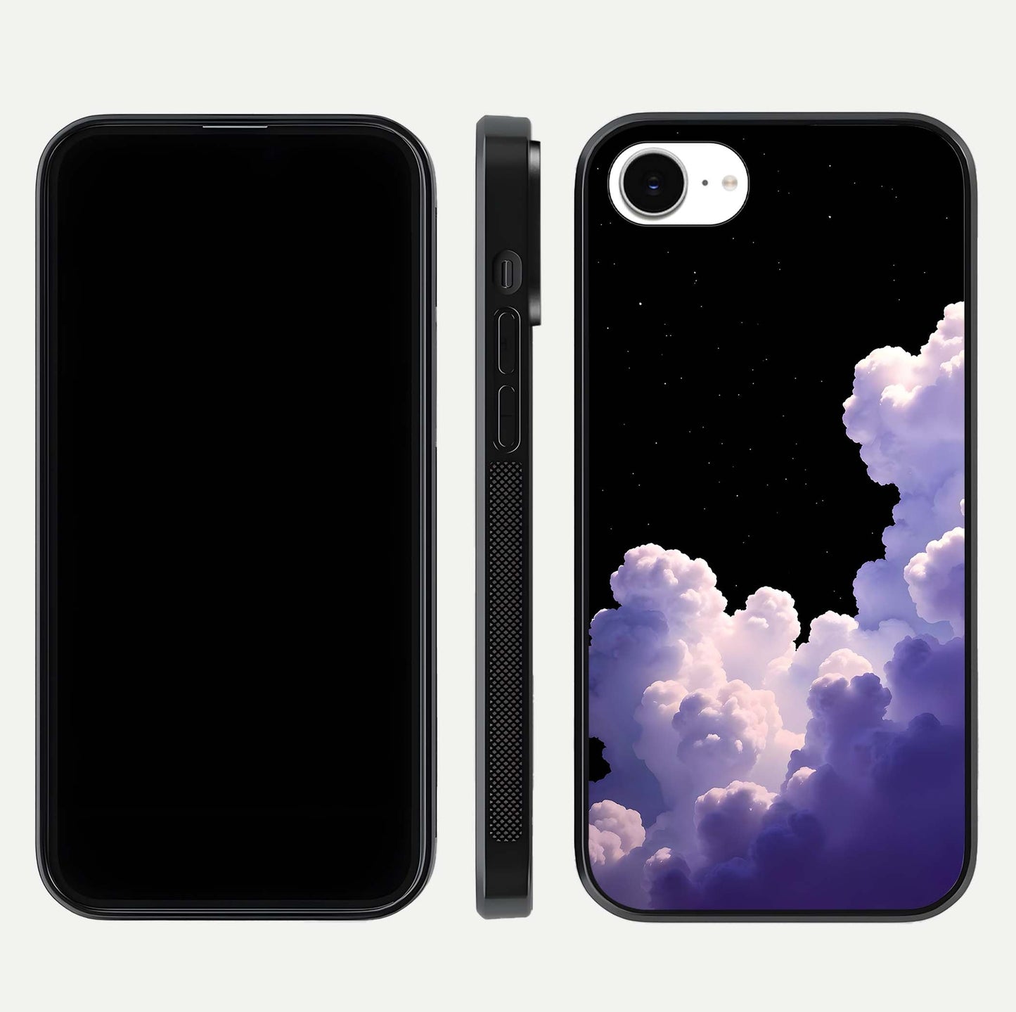 Starlit Night Whispers Glass Case for iPhone 16e front & back layout showing moon tones and curved edges
