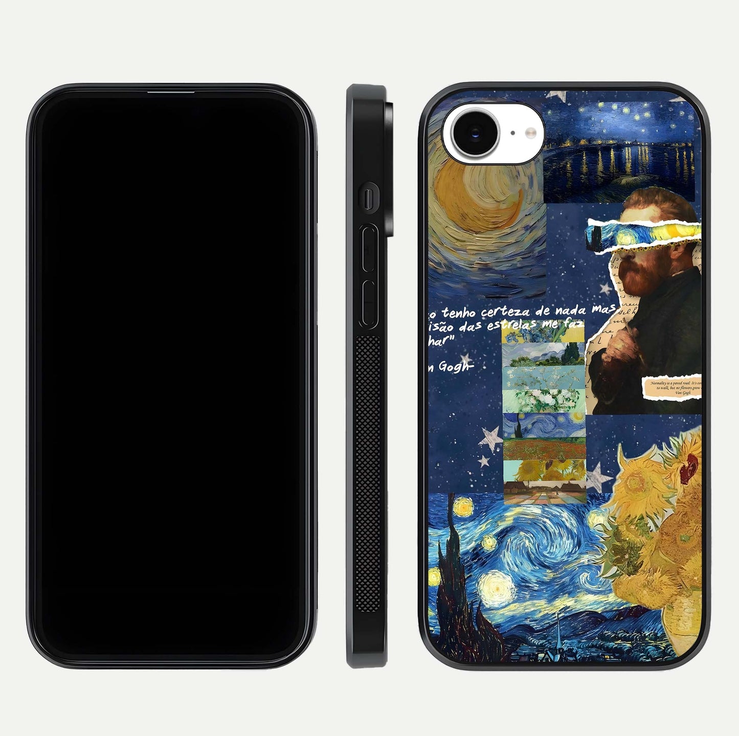 Starry Dream Vision Glass Case for iPhone 16e front & back layout showing star blend and smooth edges