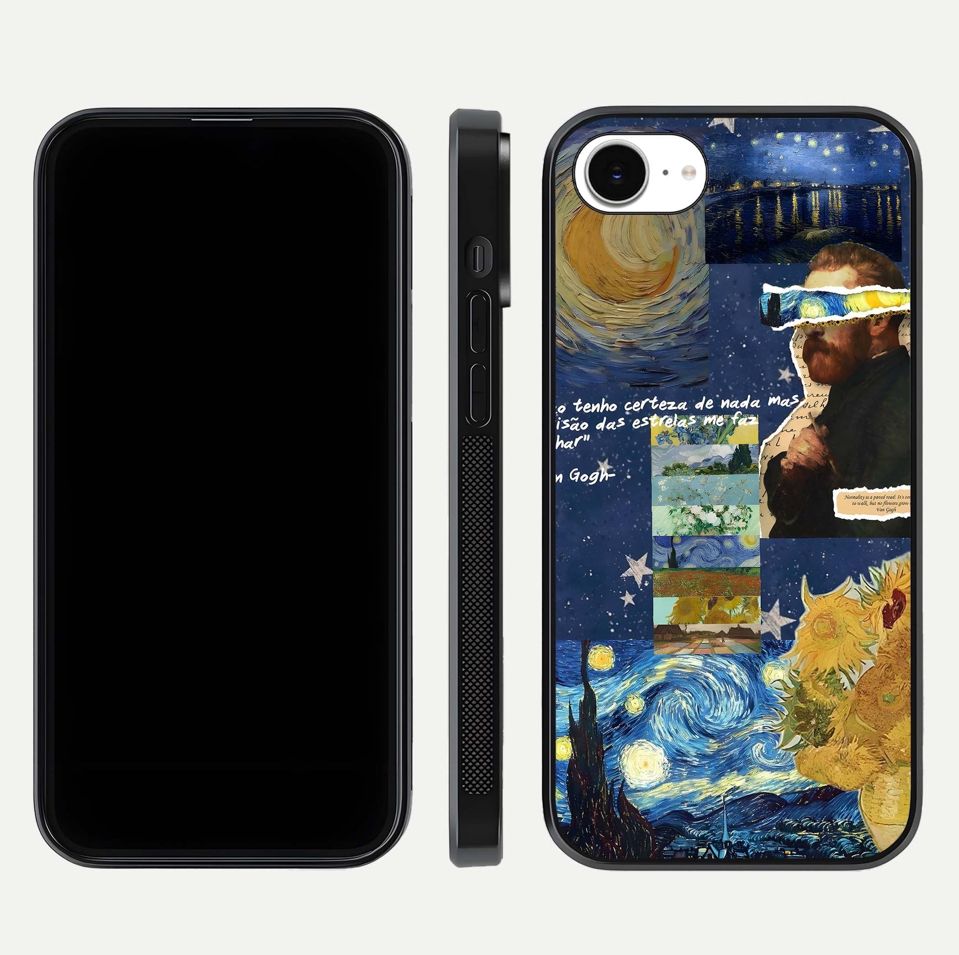 Starry Dream Vision Glass Case for iPhone 16e front & back layout showing star blend and smooth edges