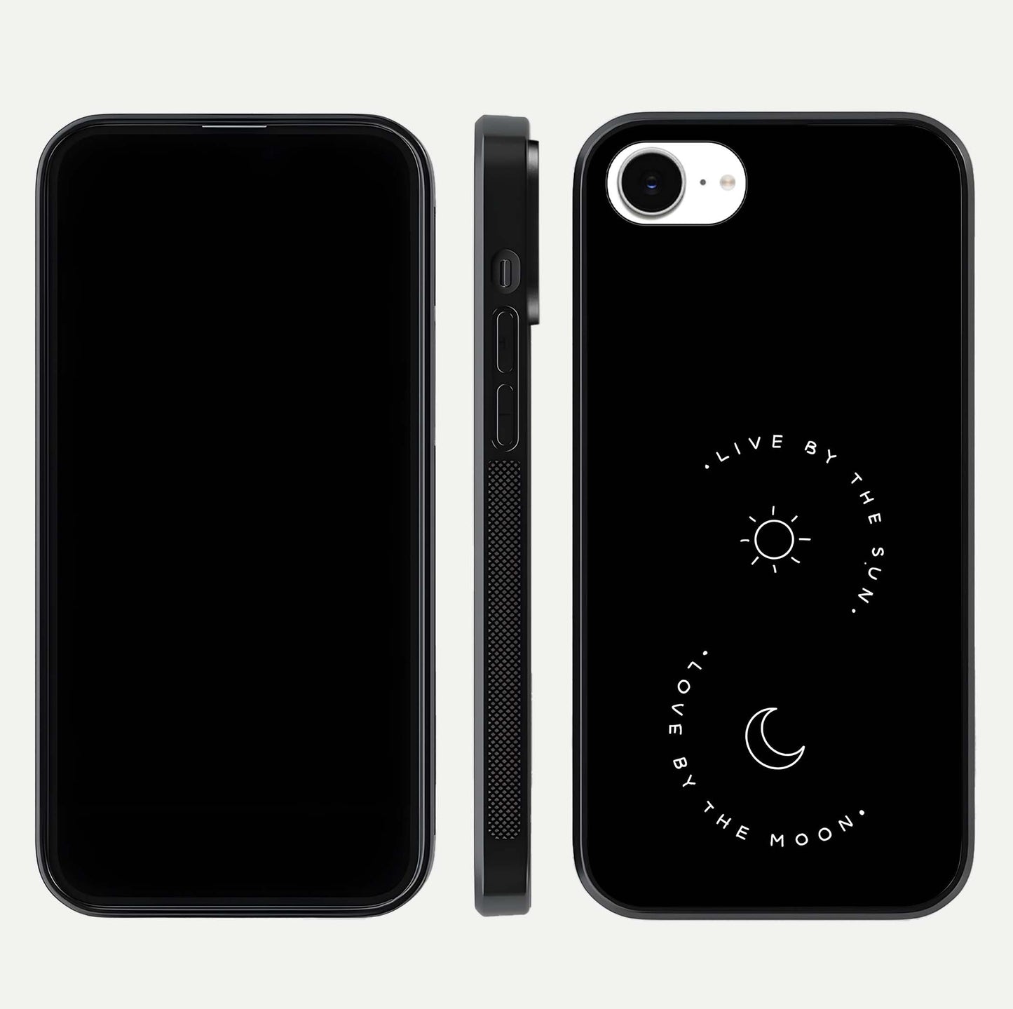 Sun Moon Balance Glass Case for iPhone 16e front & back layout showing smooth gradient and balanced design