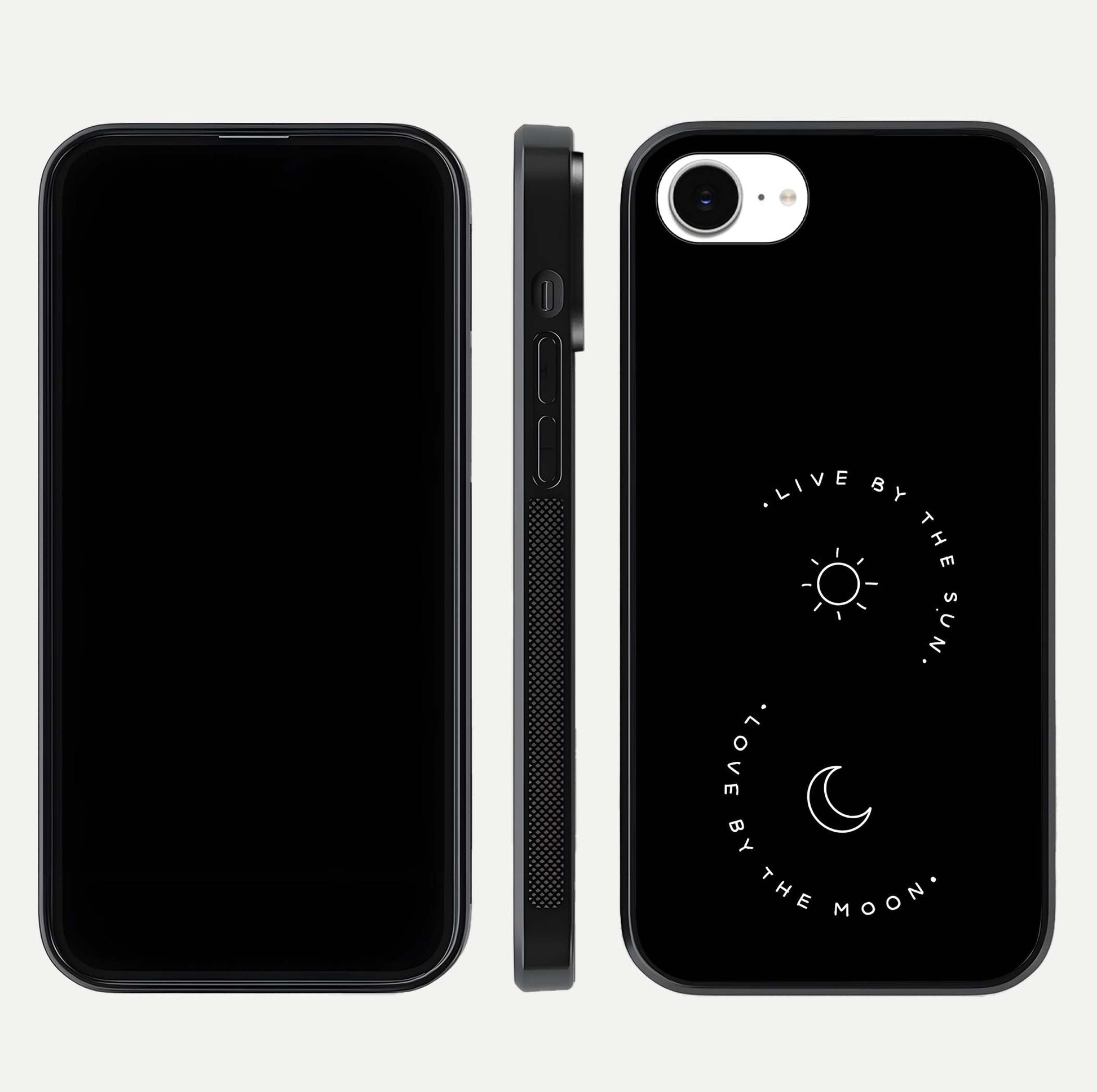 Sun Moon Balance Glass Case for iPhone 16e front & back layout showing smooth gradient and balanced design