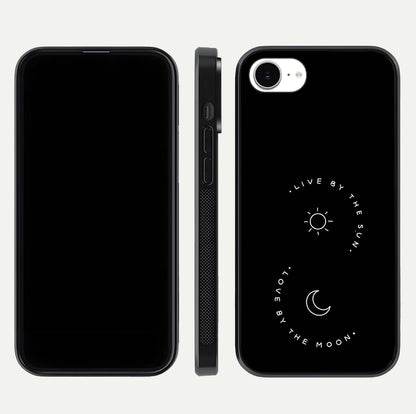 Sun Moon Balance Glass Case for iPhone 16e front & back layout showing smooth gradient and balanced design