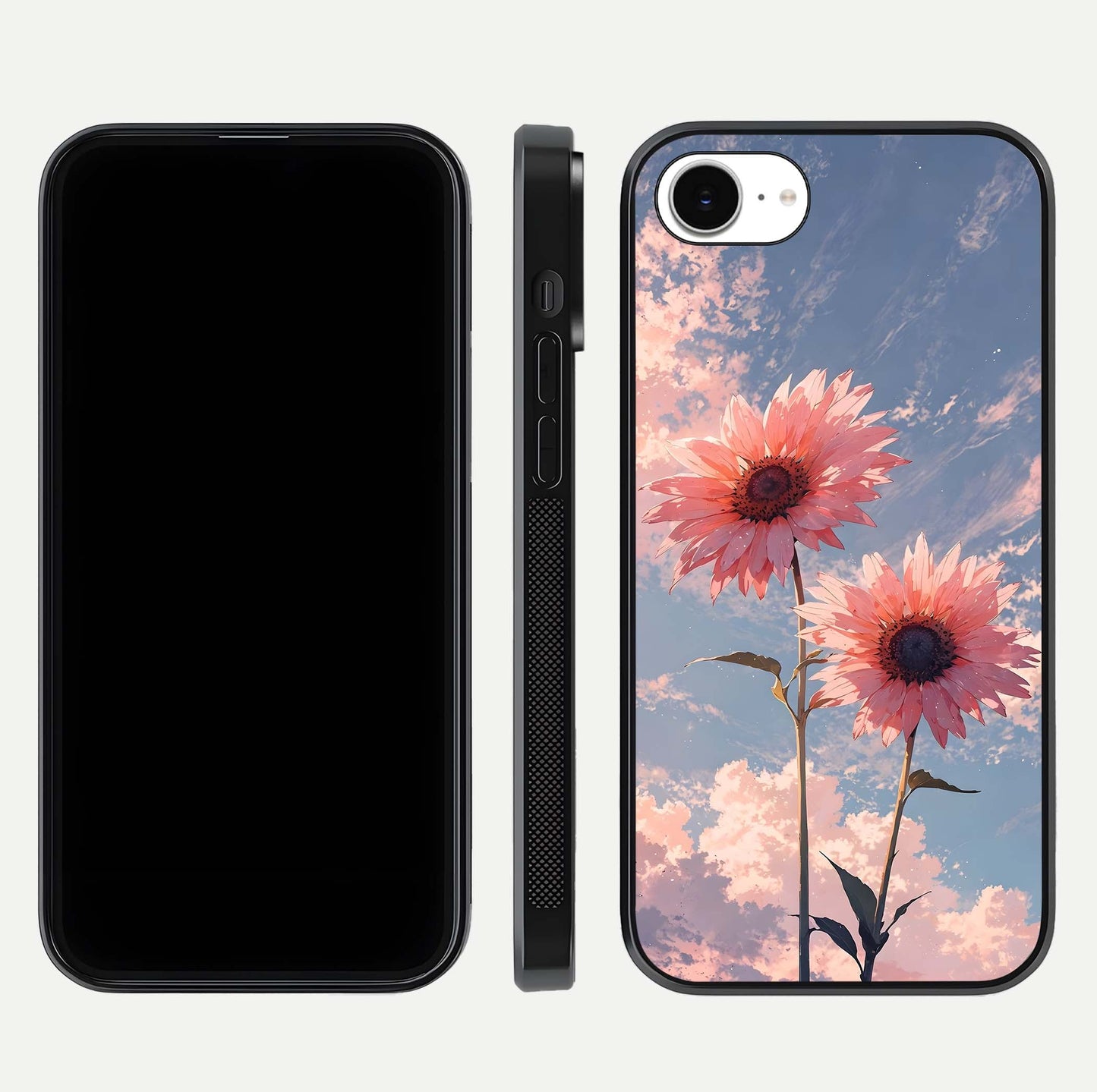 Sunlit Daisy Glow Glass Case for iPhone 16e front & back layout showing vibrant sunlight hues and clean edge