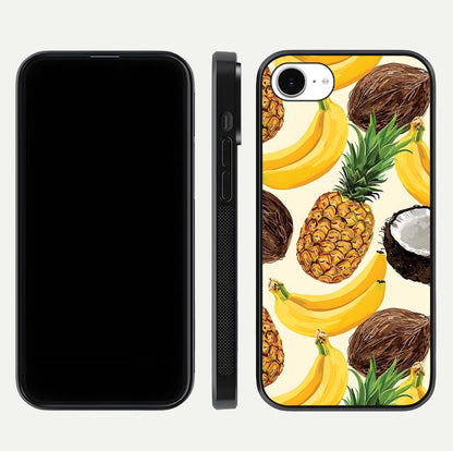Tropical Fruit Mood Glass Case for iPhone 16e front & back layout showing playful tones and clean edge