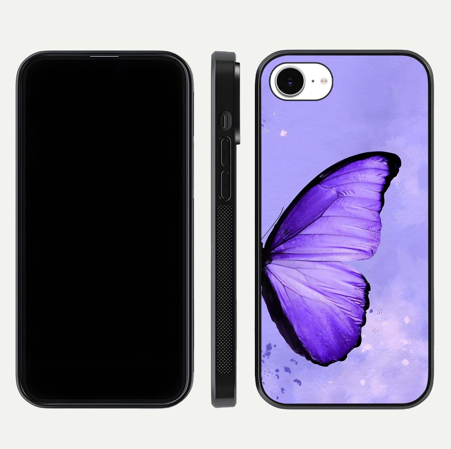 Violet Dream Wing Glass Case for iPhone 16e front & back layout showing violet tones and smooth edges