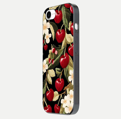 Bloom Thread Art Glass Case for iPhone 16e side-angle image showing texture depth and gloss reflection