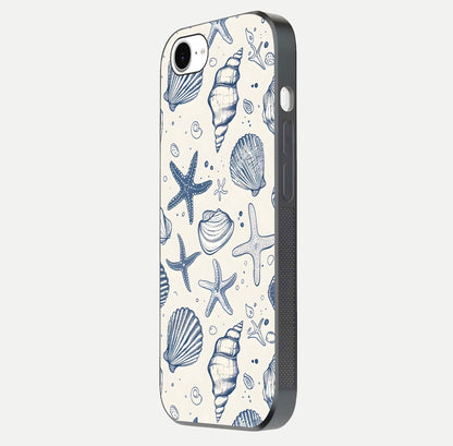 Blue Ocean Outline Glass Case for iPhone 16e side-angle view showing clear edge lines and oceanic blue glow