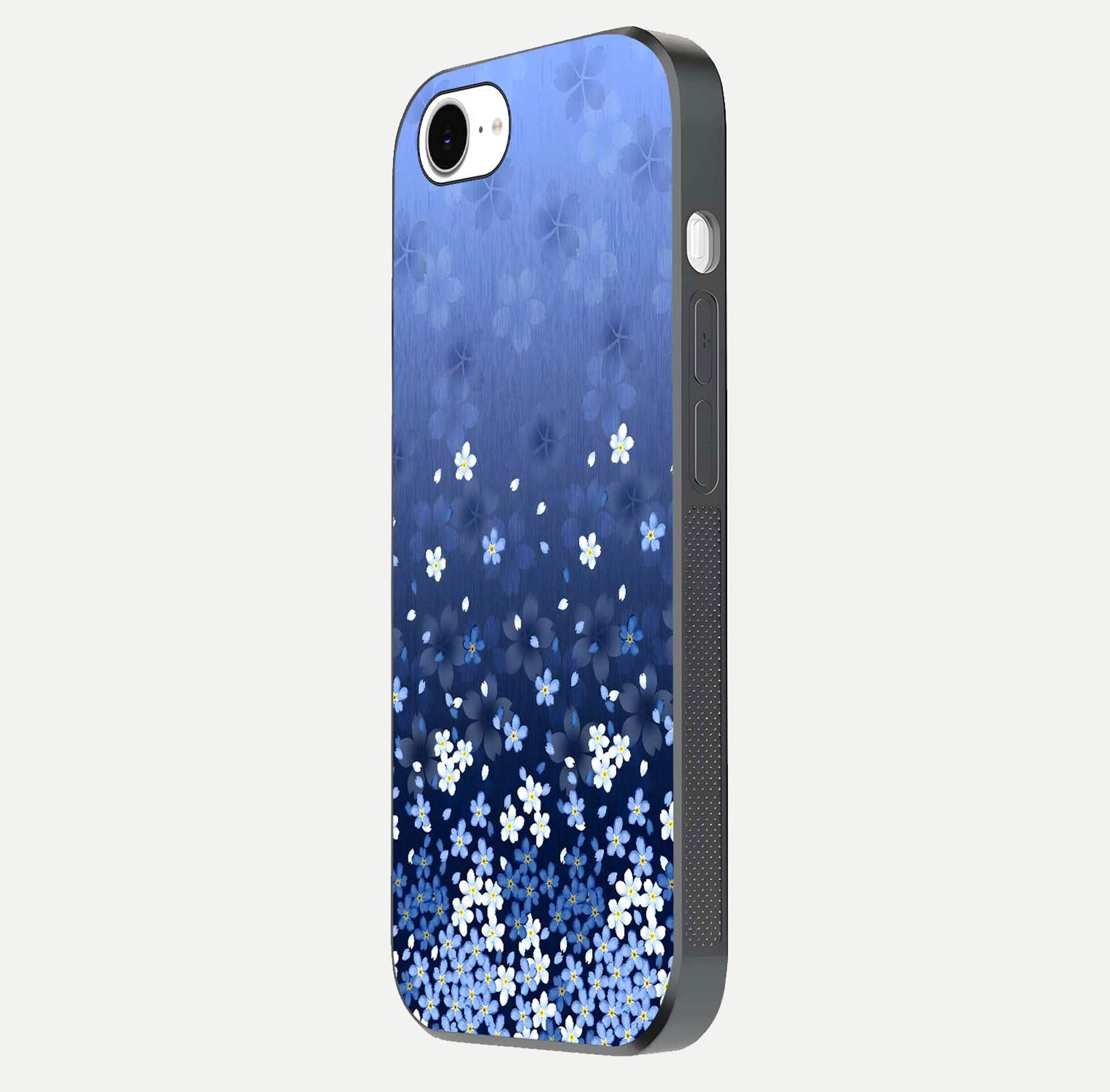 Blue Starry Glass Case for iPhone 16e side-angle photo showing light reflection and detailed star pattern