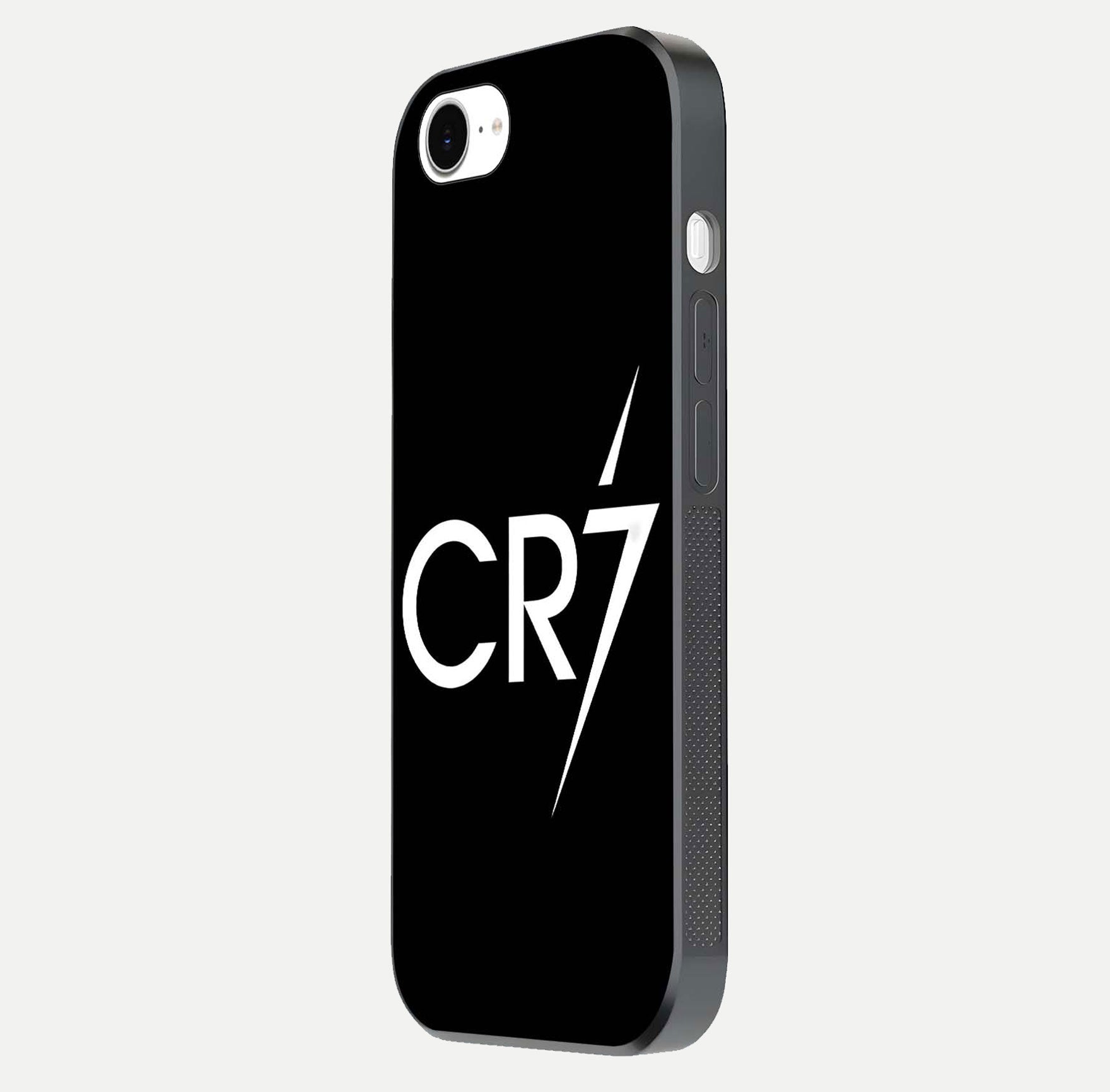 CR7 Elite Strike Glass Case for iPhone 16e side-angle image showing polished edges and vibrant design