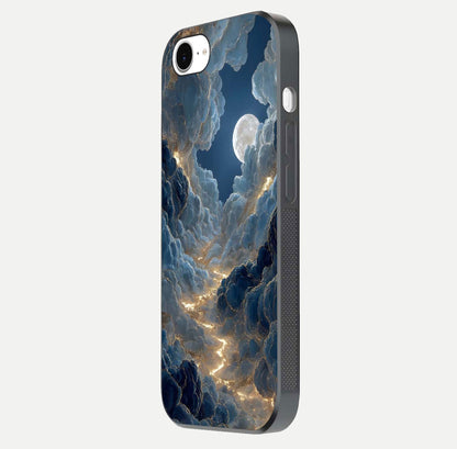 Celestial Cloud Road Glass Case for iPhone 16e side-angle image showing soft pastel tones and edge clarity