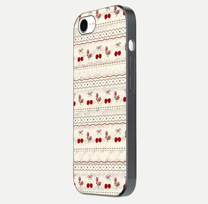 Cherry Bloom Charm Glass Case for iPhone 16e side-angle photo showing flower detail and edge light