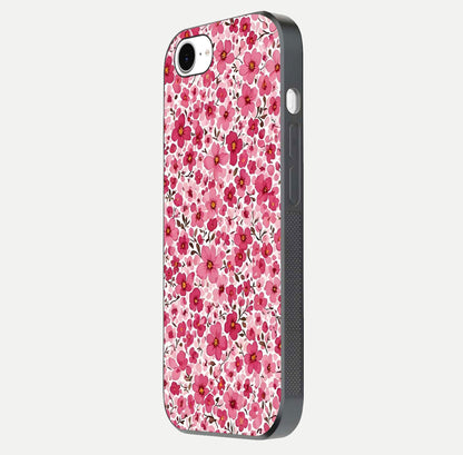 Cherry Blossom Charm Glass Case for iPhone 16e side-angle image showing reflection gloss and soft texture