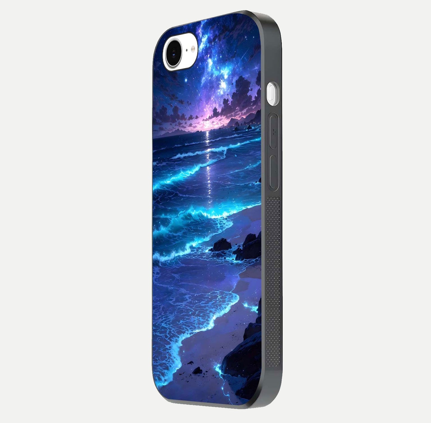 Classic Damn Look Glass Case for iPhone 16e side-angle photo showing shine texture and curve reflection