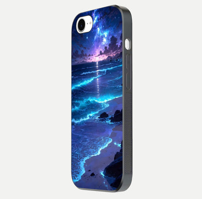 Classic Damn Look Glass Case for iPhone 16e side-angle photo showing shine texture and curve reflection