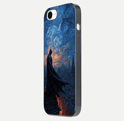 Dark Knight Dusk Glass Case for iPhone 16e side-angle image capturing reflection shine and bold contrast