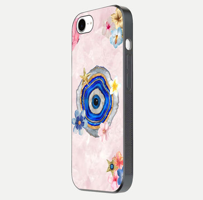 Divine Aura Bloom Glass Case for iPhone 16e side-angle photo capturing reflection glow and premium polish