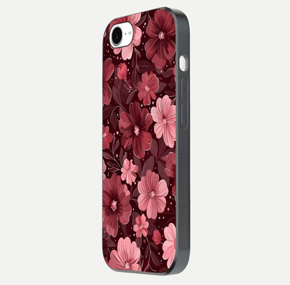 Flower Blush Bloom Glass Case for iPhone 16e side-angle photo showing glass reflection and delicate hues