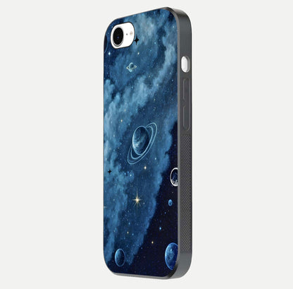 Galaxy Dream Space Glass Case for iPhone 16e side-angle image capturing reflection clarity and galactic texture