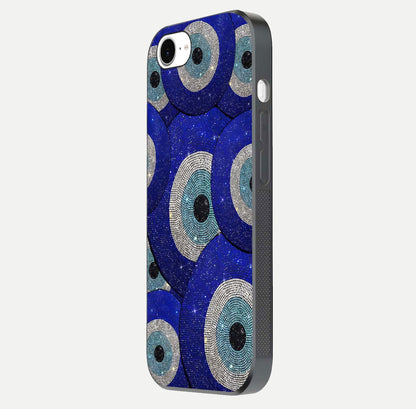 Galaxy Eye Flow Glass Case for iPhone 16e side-angle image showing reflection detail and premium shine