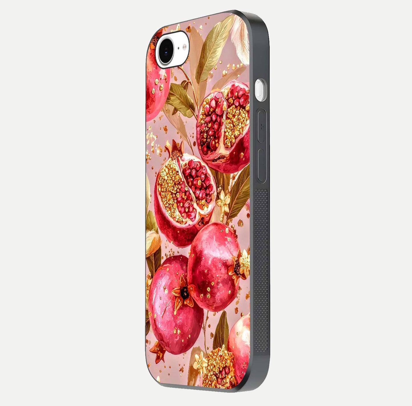 Golden Bloom Glow Glass Case for iPhone 16e side-angle image showing light reflection, gloss texture, and rich tone