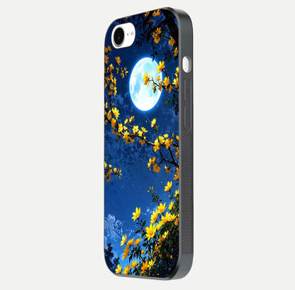 Golden Night Glow Glass Case for iPhone 16e side-angle image showing reflection clarity and elegant golden tone