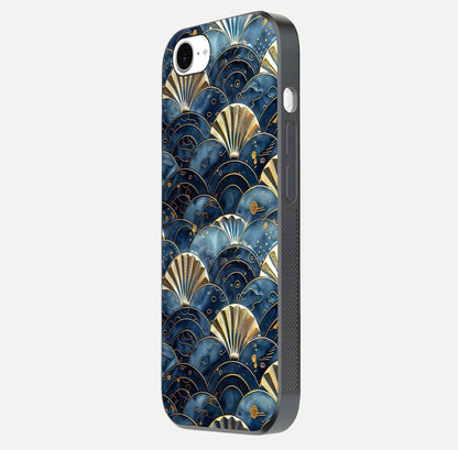 Golden Wave Luxe Glass Case for iPhone 16e side-angle image showing reflection clarity and polished finish