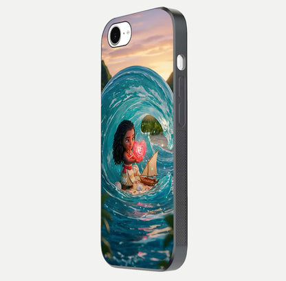Heart of Ocean Glass Case for iPhone 16e side-angle image showing reflection clarity and deep ocean texture
