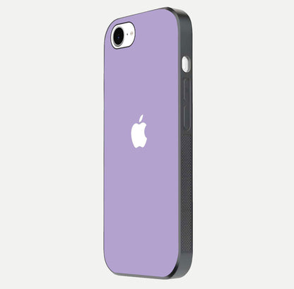 Lavender Soft Minimal Glass Case for iPhone 16e side-angle image showing smooth reflection and minimal look