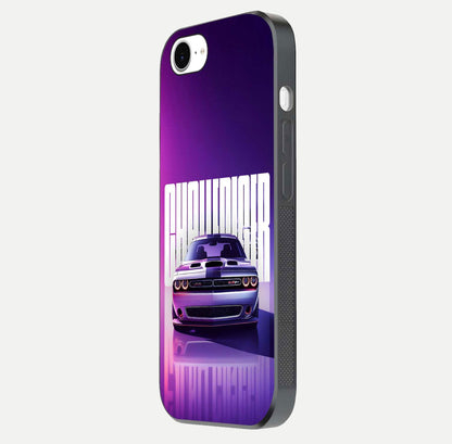 Midnight Muscle Ride Glass Case for iPhone 16e side-angle image showing reflection clarity and bold design